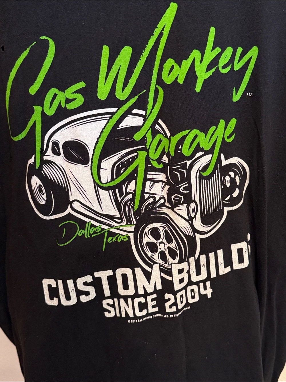 🆓🆓🆓Free🆓🆓🆓Gas Monkey Garage 'Custom Built' Graphic Tee - Black & Neon Green-3XL